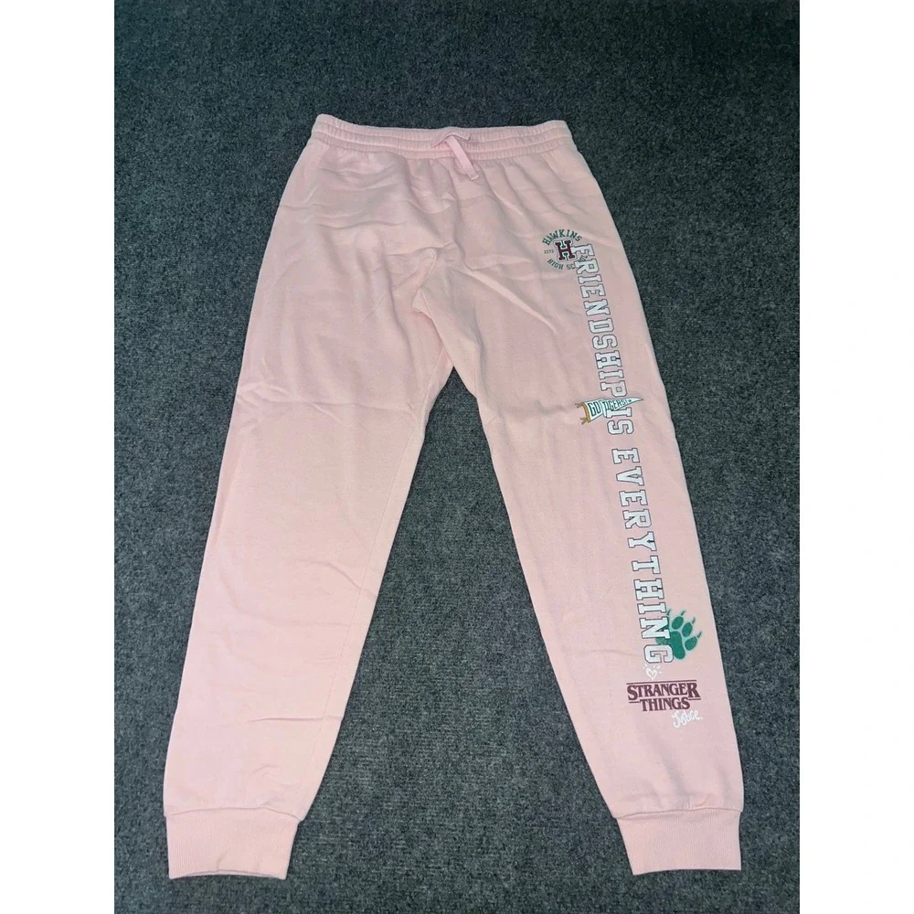 Justice Stranger Things Girls XL 16/18 Pink Graphic Sweatpants Joggers 458003A